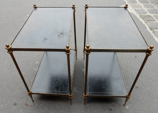 1950-70 'Pair of Bronze Sofa Tables Maison Baguès and 2 trays Sheath Black Gilded Leather 53 X 33 cm - Image 2