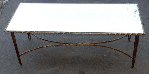 1950/70' Table Basse en Bronze Doré Décor Palmier Maison Charles 112 X 47 cm Double Montant – Image 3