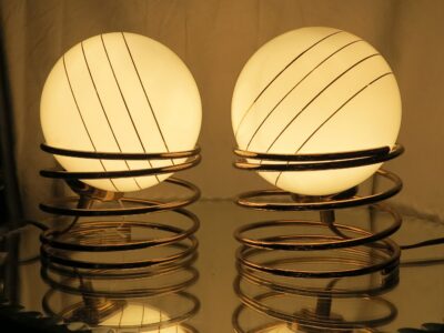 1970' Pair of lamps with golden planet satellite lines on spring