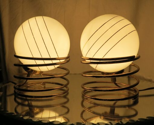 1970' Pair of lamps with golden planet satellite lines on spring