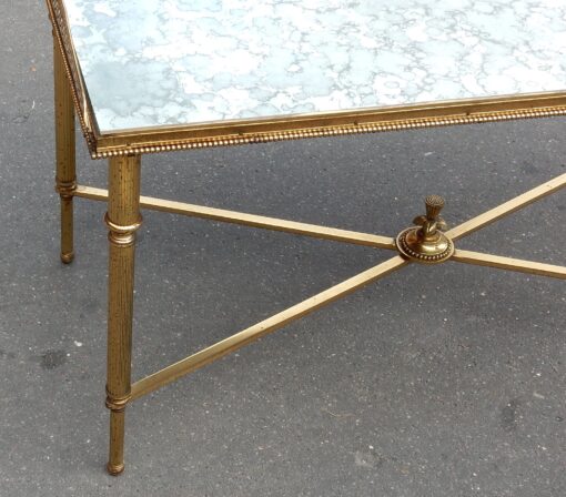 1970' Table Basse en Bronze Avec Entretoise Maison Baguès Avec Plateau Miroir Oxydé 90 X 45 cm – Image 3