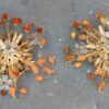 1970' Pair Of  Ceiling Light or Wall Lamp with Flowers and Leaves in the Style of Maison Bagués With Orange Color Leaves