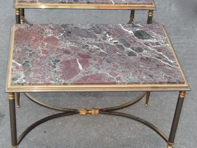 1950/70' Paire de Bouts de Canapés Maison Jansen Avec Marbre Levanto 60 X 40 X H 42 cm