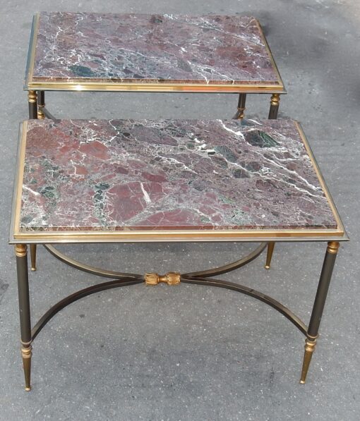 1950/70' Paire de Bouts de Canapés Maison Jansen Avec Marbre Levanto 60 X 40 X H 42 cm