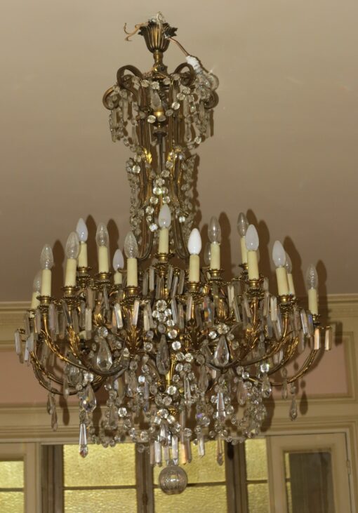 1880/1900 N3 Chandelier Gilded Bronze and Crystal 5 Arms 15 Bulbs - Image 6