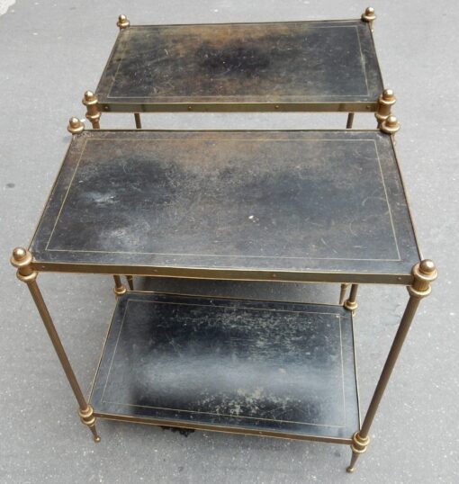 1950-70 'Pair of Bronze Sofa Tables Maison Baguès and 2 trays Sheath Black Gilded Leather 53 X 33 cm - Image 3