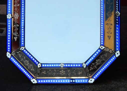 1880 'Mirror Venice octagonal has pediment birds with blue glass barrettes adorned with bubbles - Image 2