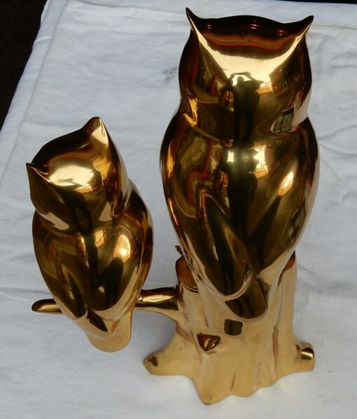 1970' Couple de chouettes en bronze doré  perché sur un arbre – Image 6