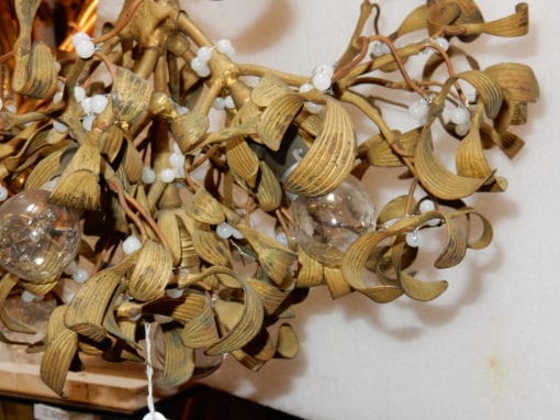 1900' Ball of Mistletoe Art Nouveau Bronze has 5 Bulbs and Pearls Opaline Diameter 45 cm - Image 6