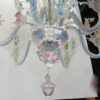 1950' Murano Chandelier Has 6 Blue Glass Lights Opalescent and Pink Molten Glass - Image 8