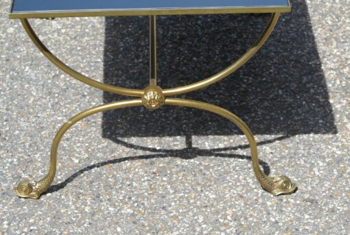 1950/70 Table Basse aux Dauphins en Bronze Doré Jacques Adnet, Plateau Opaline Noire – Image 2