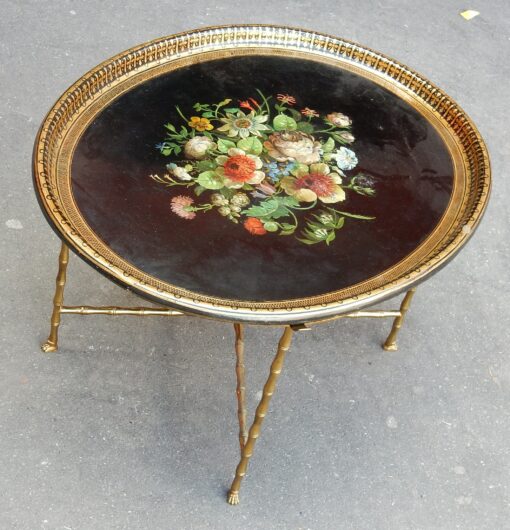 1950/70 Coffee Table Tray Lacquer of China Maison Bagués in Brass Bambou Deco Feet Claw