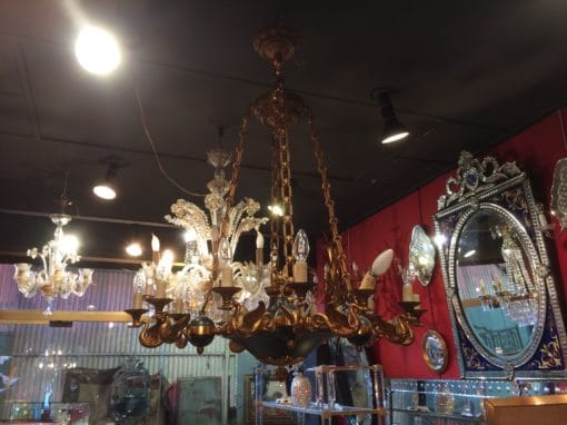 1900 ' Chandelier   in the style of empire bronze golden and green patina swan - Image 5