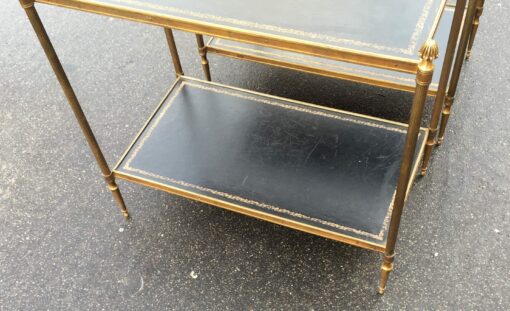 1970' Pair of Shelf in brass Maison Bagués 2 tray with black leather 64 x 37 - Image 6