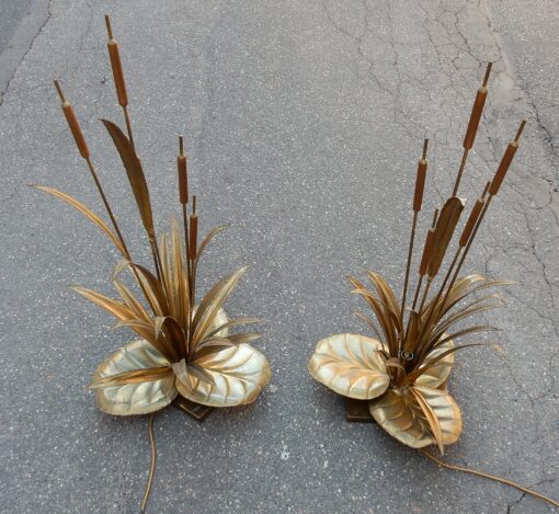 1970' Paire de Lampes aux Roseaux Style Maison Jansen Laiton – Image 3