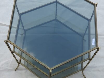 1950,70' Hexagonal pedestal table model  Bamboo Maison Bagués 3 levels smoked glasss