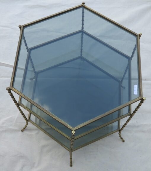 1950,70' Hexagonal pedestal table model  Bamboo Maison Bagués 3 levels smoked glasss