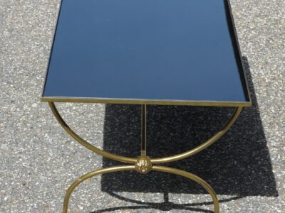 1950/70 Cofee table in gilted bronze with delphins Jacques Adnet top black opaline