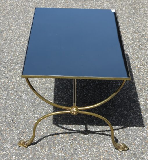 1950/70 Table Basse aux Dauphins en Bronze Doré Jacques Adnet, Plateau Opaline Noire