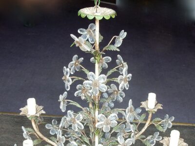 1970 "Chandelier  Painted Green and White patined Iron in the Style of Maison Bagués