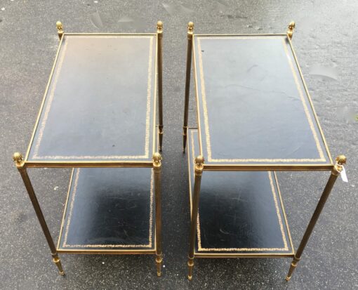1970' Pair of Shelf in brass Maison Bagués 2 tray with black leather 64 x 37 - Image 4