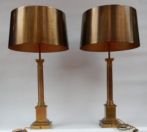 1950/70 Pair Of Lamps With Coryntian Columns In Brass And Bronze Signed Charles - Image 2