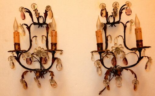 1950/70' Pair of sconces in iron with cristal 2 colours  in the style of  Maison Bagués - Image 6