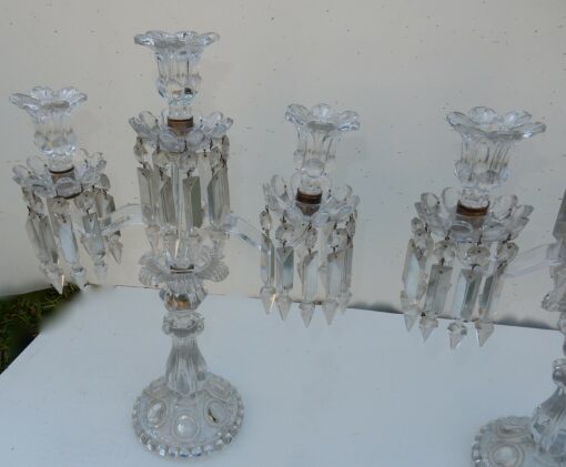 1950' Pair of Baccarat Chandeliers With 2 Arms Pearl Socks - Image 3