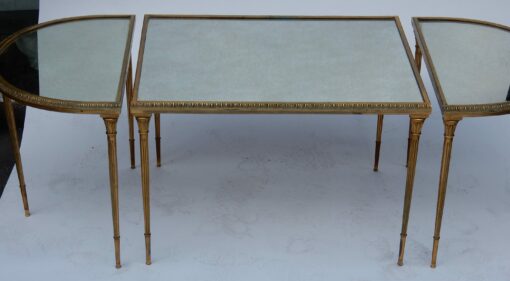 1970's Maison Charles Golden Brass Tripartite Table With Oxyded Mirror Trays - Image 7