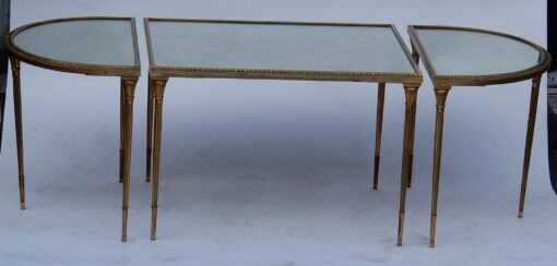 1970's Maison Charles Golden Brass Tripartite Table With Oxyded Mirror Trays - Image 6
