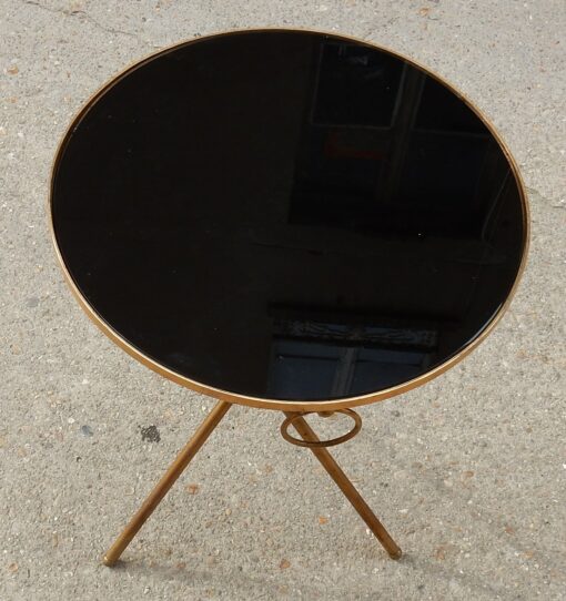 1950/70's Jacques Adnet Brass Tripod Pedestal Table With Black Glass Tray - Image 4