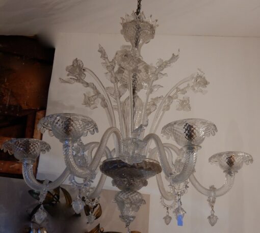 1950' Murano Crystal Chandelier 6 Branches Cupolas On Board Falling Rings Adorning Arms With Bells - Image 6