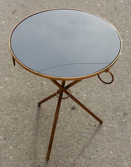 1950/70's Jacques Adnet Brass Tripod Pedestal Table With Black Glass Tray - Image 5