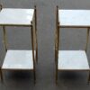 1950/70' Paire d'Etagères en Laiton à 2 Niveaux Maison Bagués Plateaux Marbre Blanc Veiné  33 X 33 cm