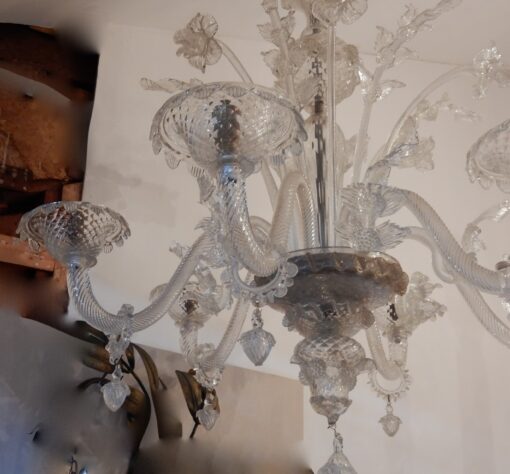 1950' Murano Crystal Chandelier 6 Branches Cupolas On Board Falling Rings Adorning Arms With Bells - Image 8