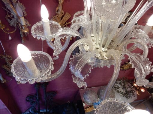 1950' Lustre Cristal Murano  6 Branches, Coupoles a Bord Renversé – Image 5