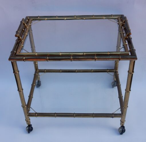 1950/70 Rolling Bar Gilded Brass Maison Baguès Bamboo Deco - Image 4