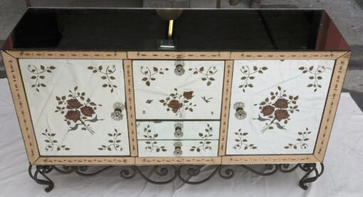 1950/70 Pair Of  Sideboard Mirror With Eglomisées Flowers - Image 5