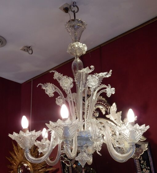 1950' Lustre Cristal Murano  6 Branches Coupoles a Bord Montant – Image 5