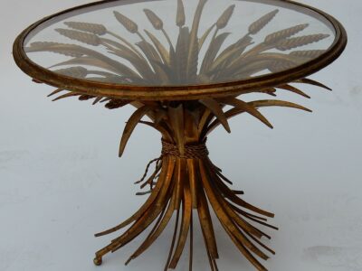 1970's Wheat Sheaf Table With Belt and Glass Tray in the of Style Coco Chanel
