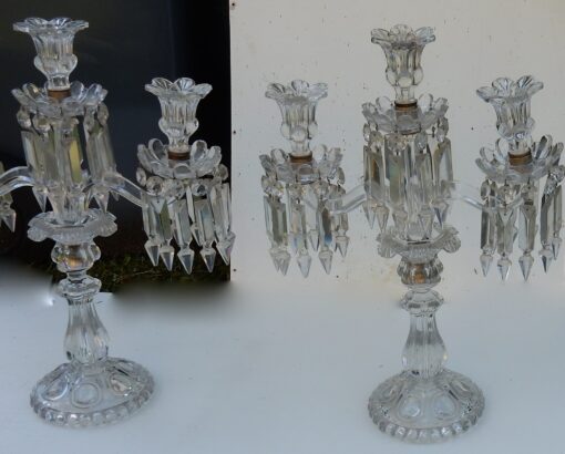 1950' Pair of Baccarat Chandeliers With 2 Arms Pearl Socks - Image 5