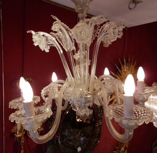 1950' Lustre Cristal Murano  6 Branches, Coupoles a Bord Renversé – Image 2
