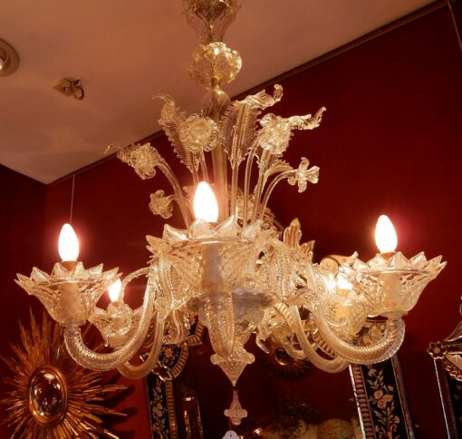 1950' Lustre Cristal Murano  6 Branches Coupoles a Bord Montant – Image 7