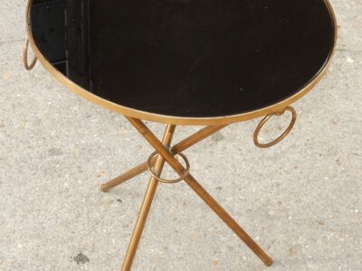1950/70's Jacques Adnet Brass Tripod Pedestal Table With Black Glass Tray