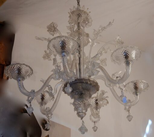 1950' Murano Crystal Chandelier 6 Branches Cupolas On Board Falling Rings Adorning Arms With Bells