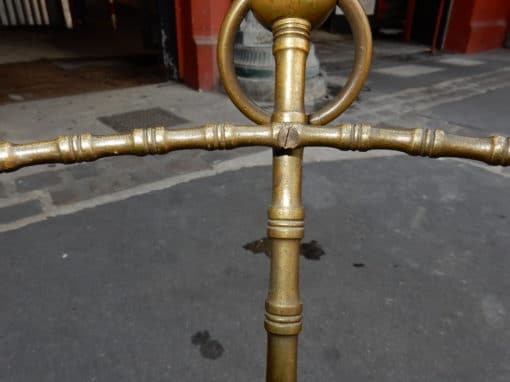 1880 'Pedestal Tripod Decor Bamboo Brass with Green Marble Veined Tray In The Style of Giroux - Image 4