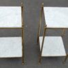 1950/70' Paire d'Etagères en Laiton à 2 Niveaux Maison Bagués Plateaux Marbre Blanc Veiné  33 X 33 cm – Image 2