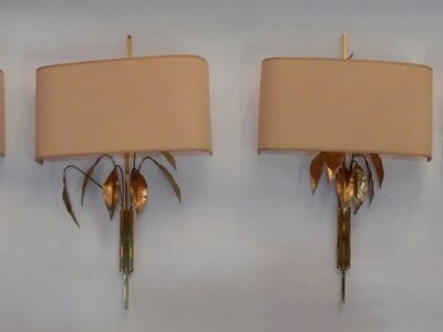 1970 ' 4 Wall Lamp  Maison Charles to the Foliages of Laurel