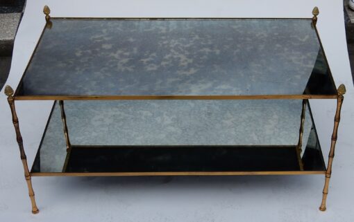 1970's Maison Baguès Brass Bamboo Table With Oxyded Mirror