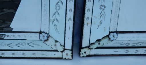 1950's Pair of Venetian Mirrors with Floral Decor and Pediment - Image 8